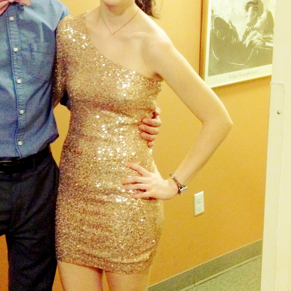 Ark and Co One Shoulder Gold Dress